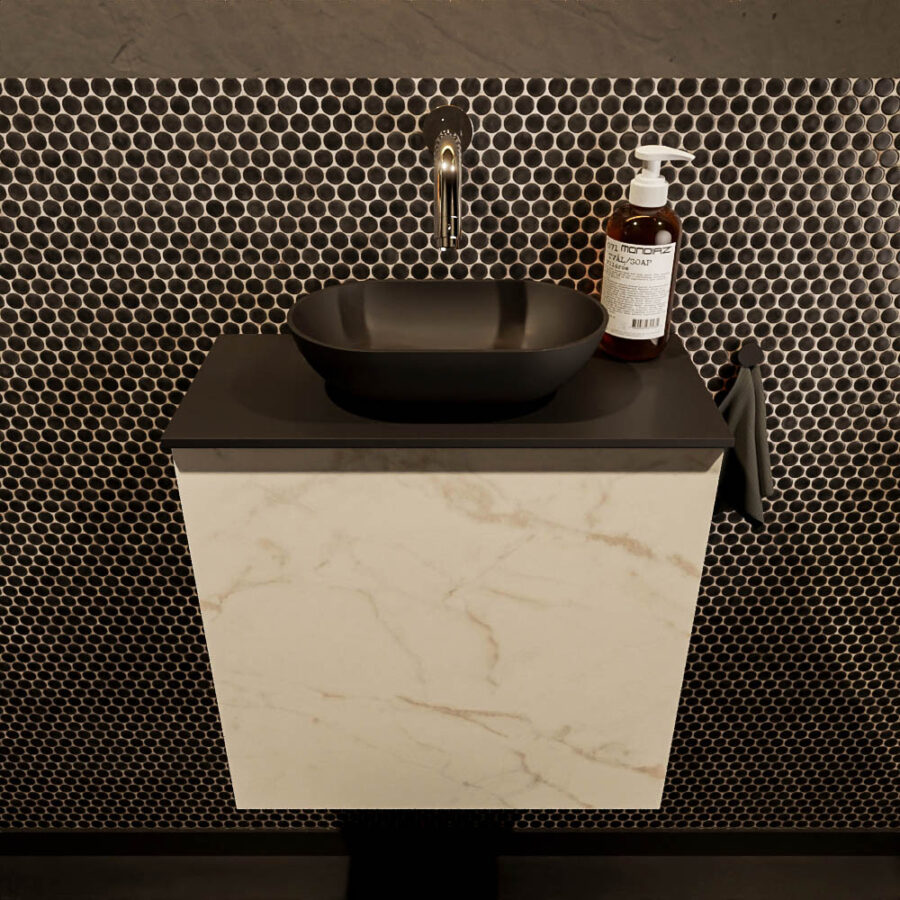 MONDIAZ FOWY toiletmeubel 50cm kleur Carrara. Waskom positie midden kleur urban | urban. Zonder kraangat - Afbeelding 2