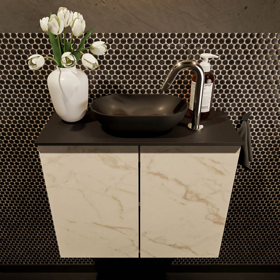 MONDIAZ FOWY toiletmeubel 60cm kleur Carrara. Waskom positie midden kleur urban | urban. Met 1 kraangat - Afbeelding 2