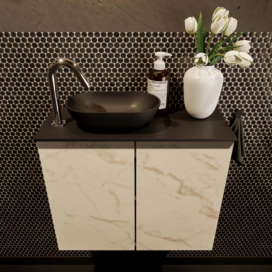 MONDIAZ FOWY toiletmeubel 60cm kleur Carrara. Waskom positie links kleur urban | urban. Met 1 kraangat - Afbeelding 2