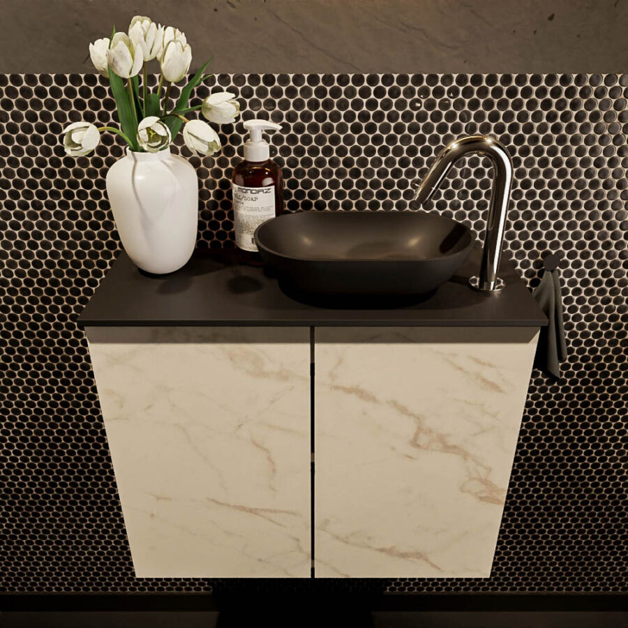 MONDIAZ FOWY toiletmeubel 60cm kleur Carrara. Waskom positie rechts kleur urban | urban. Met 1 kraangat - Afbeelding 2