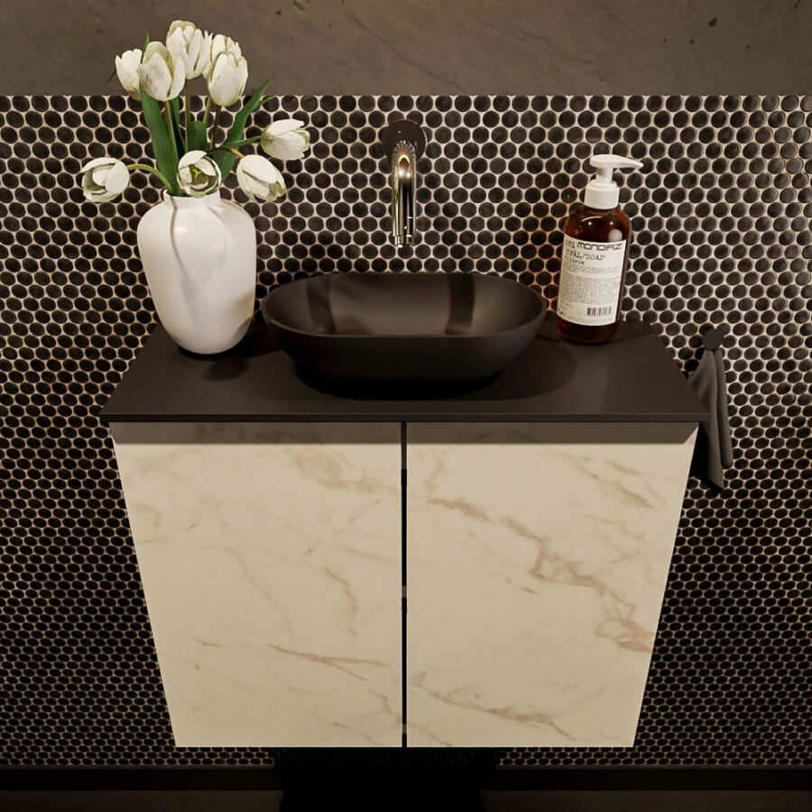 MONDIAZ FOWY toiletmeubel 60cm kleur Carrara. Waskom positie midden kleur urban | urban. Zonder kraangat - Afbeelding 2