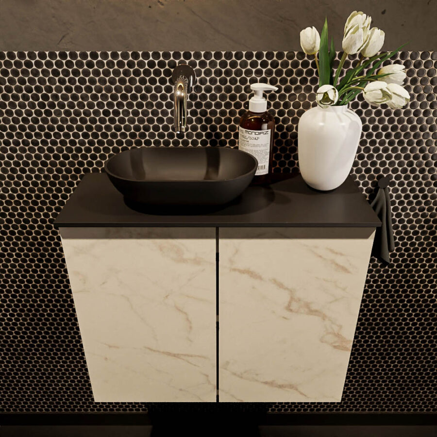 MONDIAZ FOWY toiletmeubel 60cm kleur Carrara. Waskom positie links kleur urban | urban. Zonder kraangat - Afbeelding 2