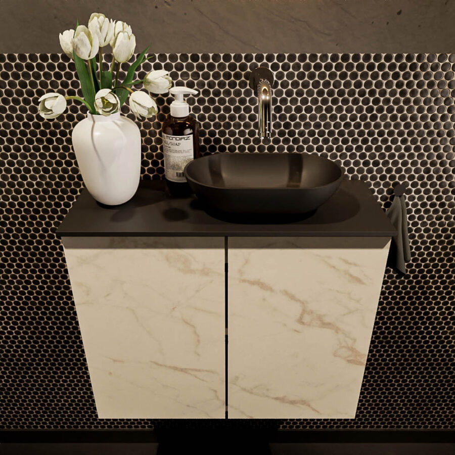 MONDIAZ FOWY toiletmeubel 60cm kleur Carrara. Waskom positie rechts kleur urban | urban. Zonder kraangat - Afbeelding 2