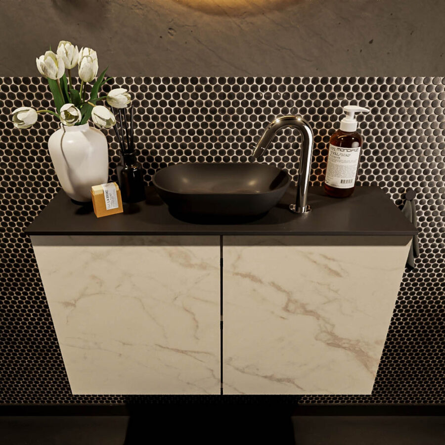 MONDIAZ FOWY toiletmeubel 80cm kleur Carrara. Waskom positie midden kleur urban | urban. Met 1 kraangat - Afbeelding 2