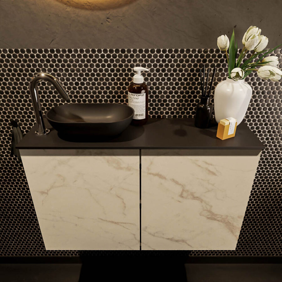 MONDIAZ FOWY toiletmeubel 80cm kleur Carrara. Waskom positie links kleur urban | urban. Met 1 kraangat - Afbeelding 2