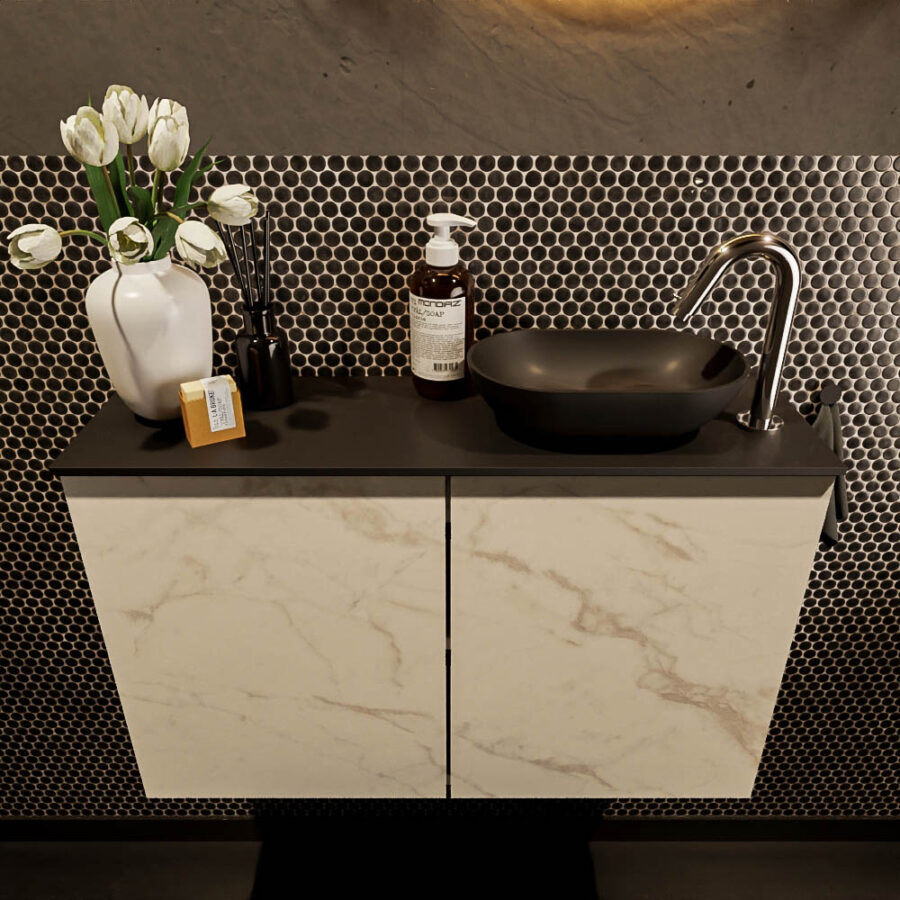 MONDIAZ FOWY toiletmeubel 80cm kleur Carrara. Waskom positie rechts kleur urban | urban. Met 1 kraangat - Afbeelding 2