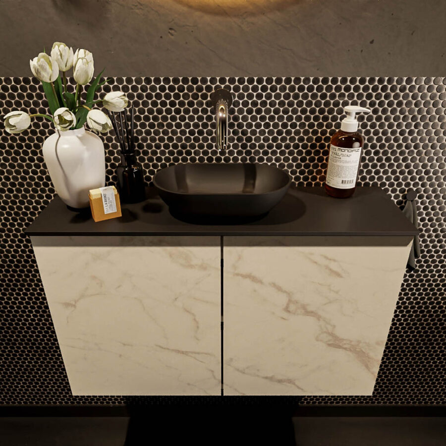 MONDIAZ FOWY toiletmeubel 80cm kleur Carrara. Waskom positie midden kleur urban | urban. Zonder kraangat - Afbeelding 2
