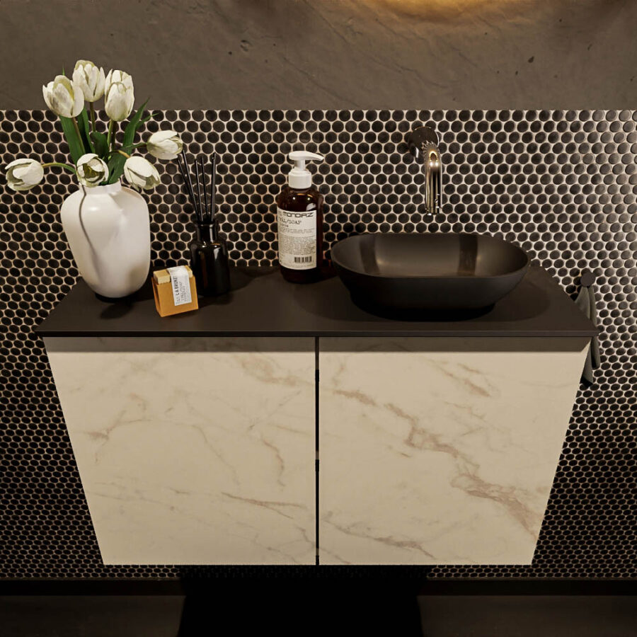 MONDIAZ FOWY toiletmeubel 80cm kleur Carrara. Waskom positie rechts kleur urban | urban. Zonder kraangat - Afbeelding 2