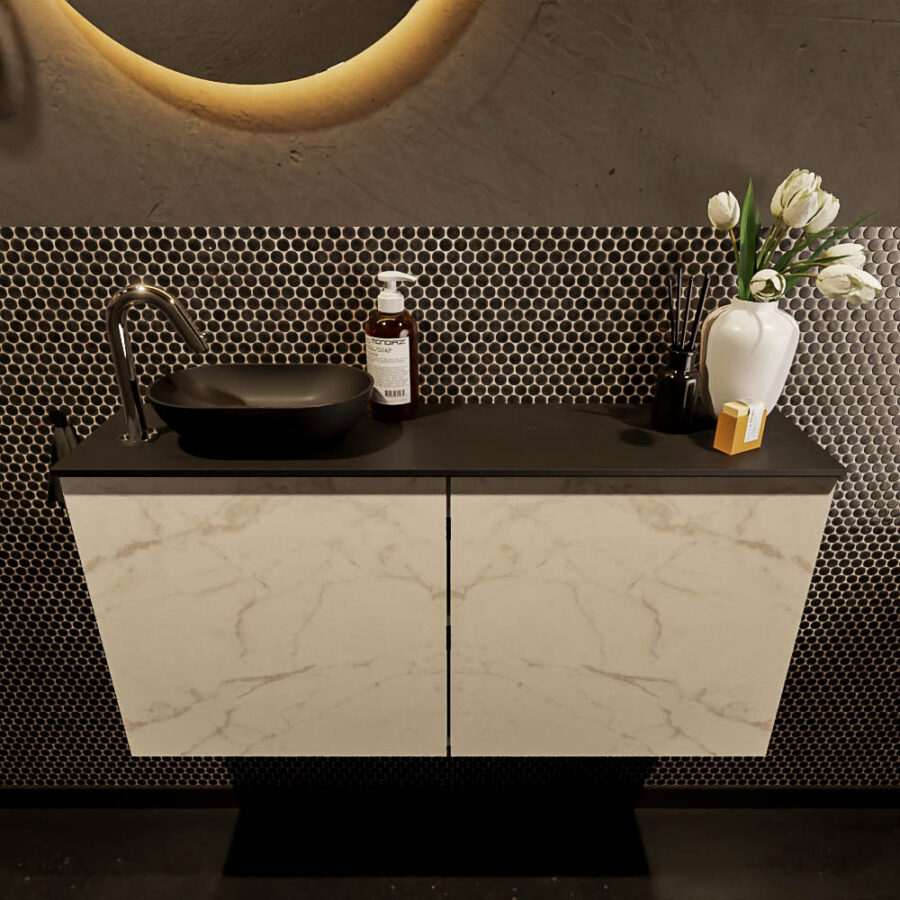 MONDIAZ FOWY toiletmeubel 100cm kleur Carrara. Waskom positie links kleur urban | urban. Met 1 kraangat - Afbeelding 2