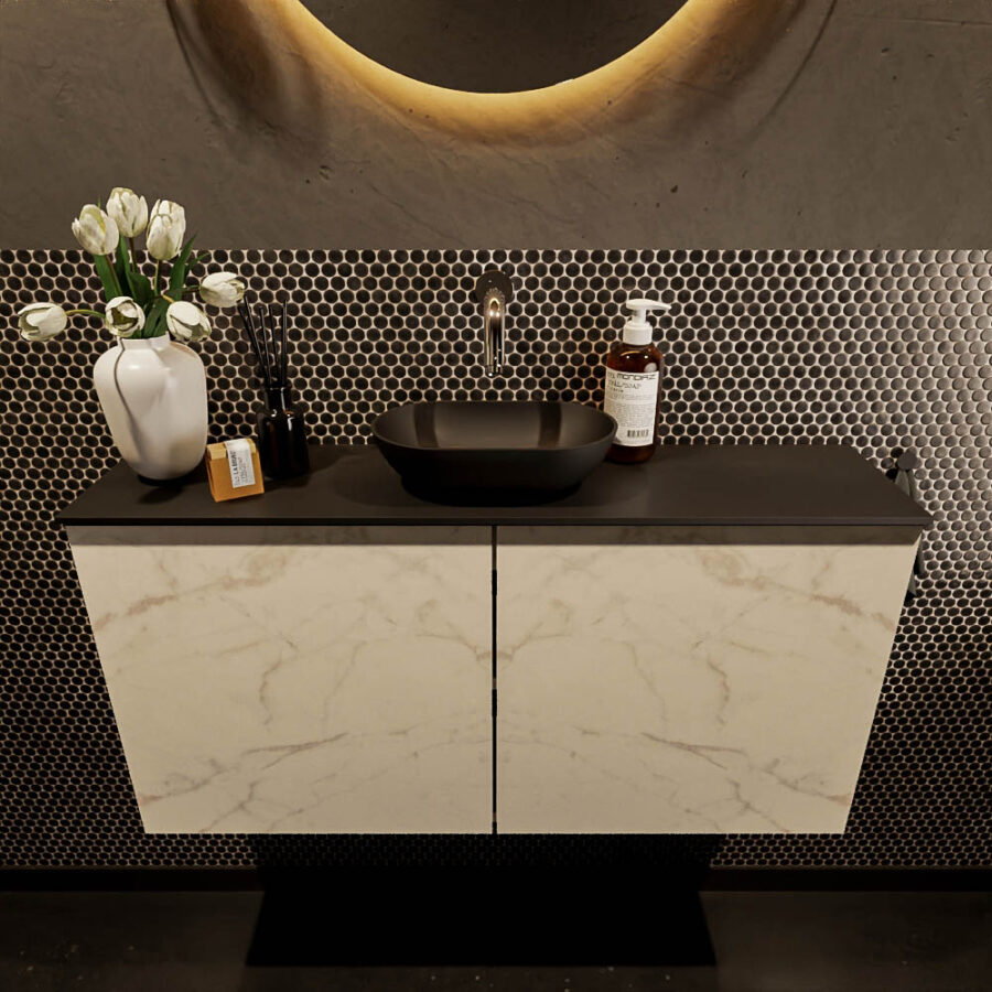 MONDIAZ FOWY toiletmeubel 100cm kleur Carrara. Waskom positie midden kleur urban | urban. Zonder kraangat - Afbeelding 2