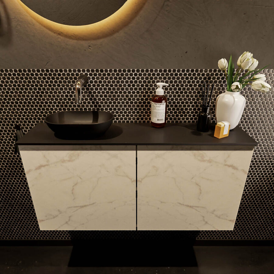 MONDIAZ FOWY toiletmeubel 100cm kleur Carrara. Waskom positie links kleur urban | urban. Zonder kraangat - Afbeelding 2