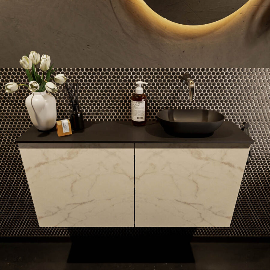 MONDIAZ FOWY toiletmeubel 100cm kleur Carrara. Waskom positie rechts kleur urban | urban. Zonder kraangat - Afbeelding 2
