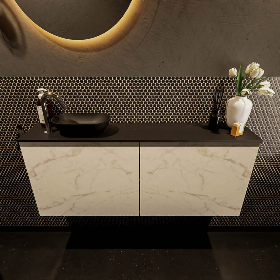 MONDIAZ FOWY toiletmeubel 120cm kleur Carrara. Waskom positie links kleur urban | urban. Met 1 kraangat - Afbeelding 2