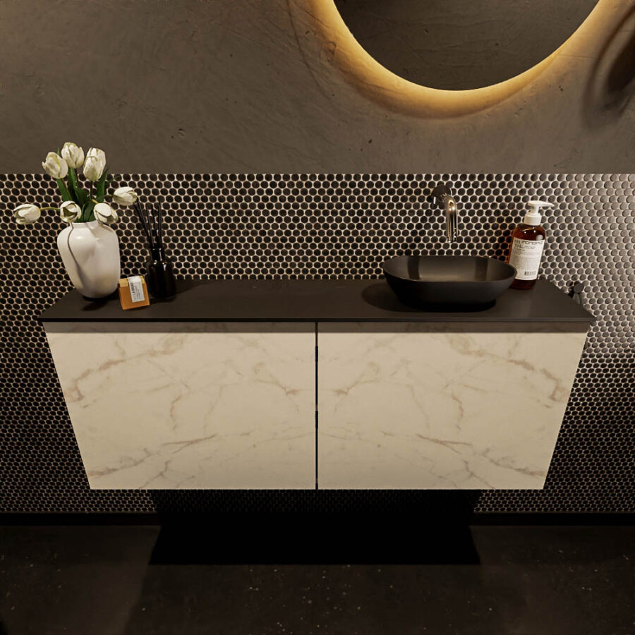 MONDIAZ FOWY toiletmeubel 120cm kleur Carrara. Waskom positie rechts kleur urban | urban. Zonder kraangat - Afbeelding 2
