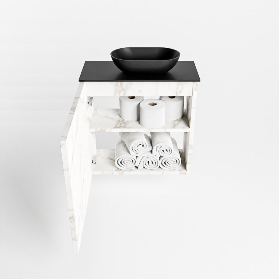 MONDIAZ FOWY toiletmeubel 50cm kleur Carrara. Waskom positie rechts kleur urban | urban. Met 1 kraangat - Afbeelding 8