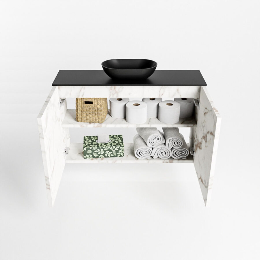 MONDIAZ FOWY toiletmeubel 80cm kleur Carrara. Waskom positie midden kleur urban | urban. Met 1 kraangat - Afbeelding 8