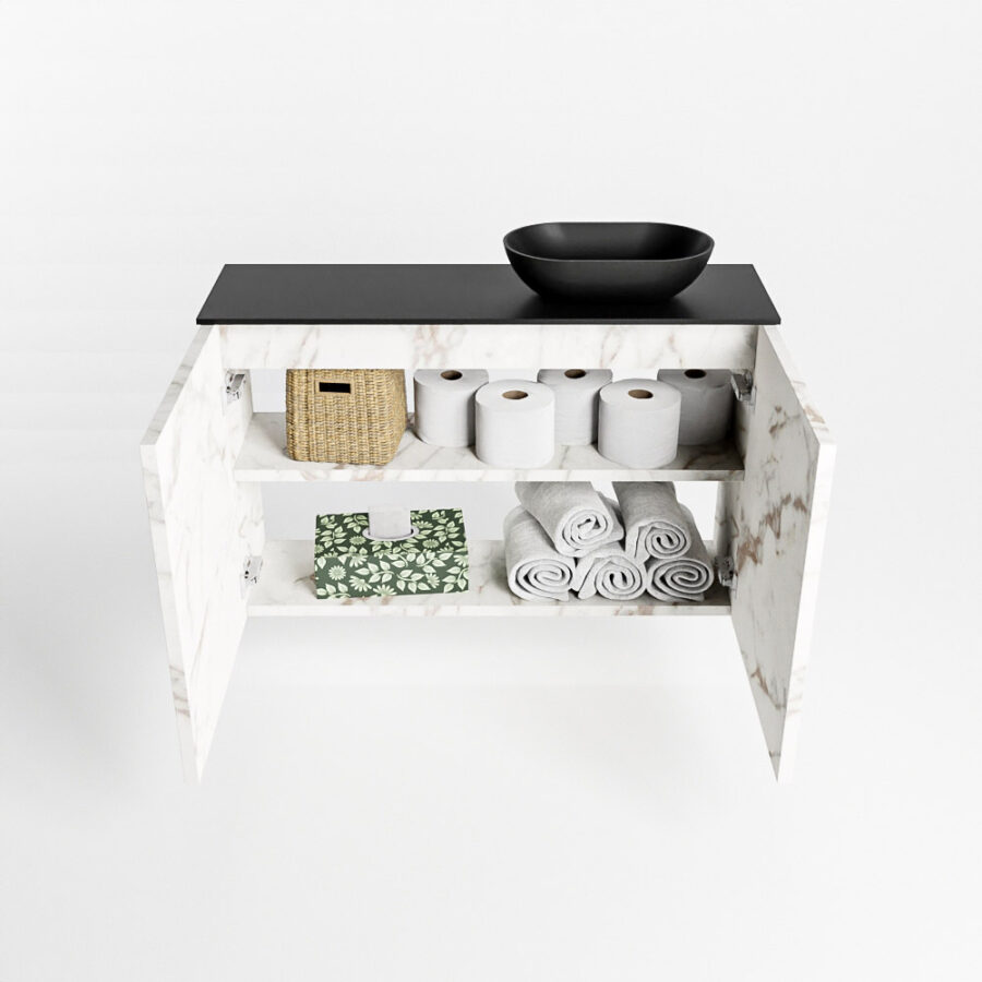 MONDIAZ FOWY toiletmeubel 80cm kleur Carrara. Waskom positie rechts kleur urban | urban. Met 1 kraangat - Afbeelding 8