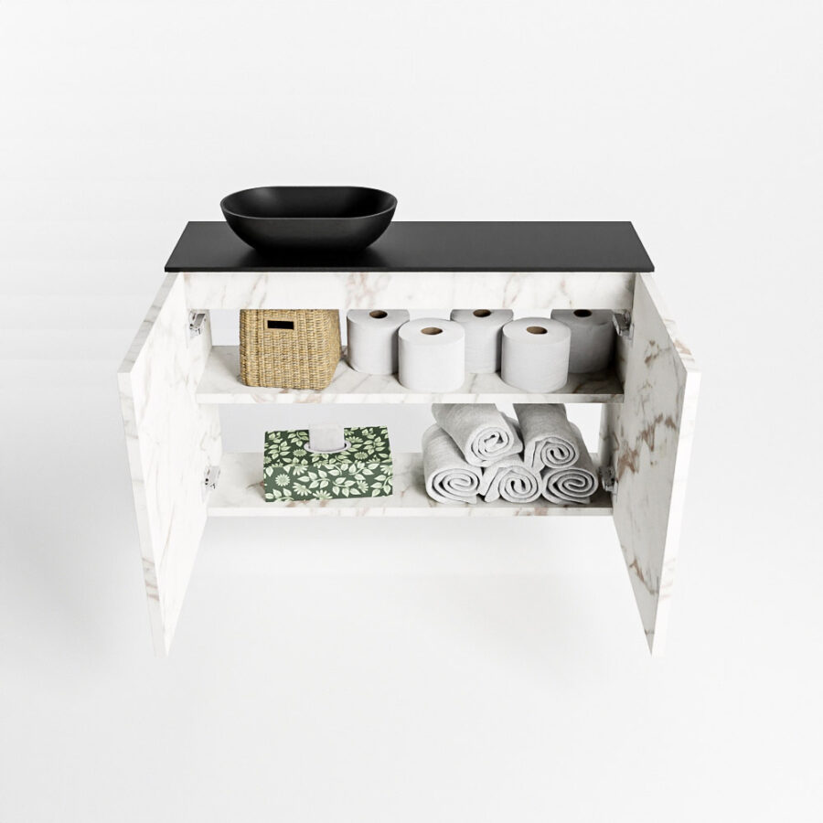 MONDIAZ FOWY toiletmeubel 80cm kleur Carrara. Waskom positie links kleur urban | urban. Zonder kraangat - Afbeelding 8