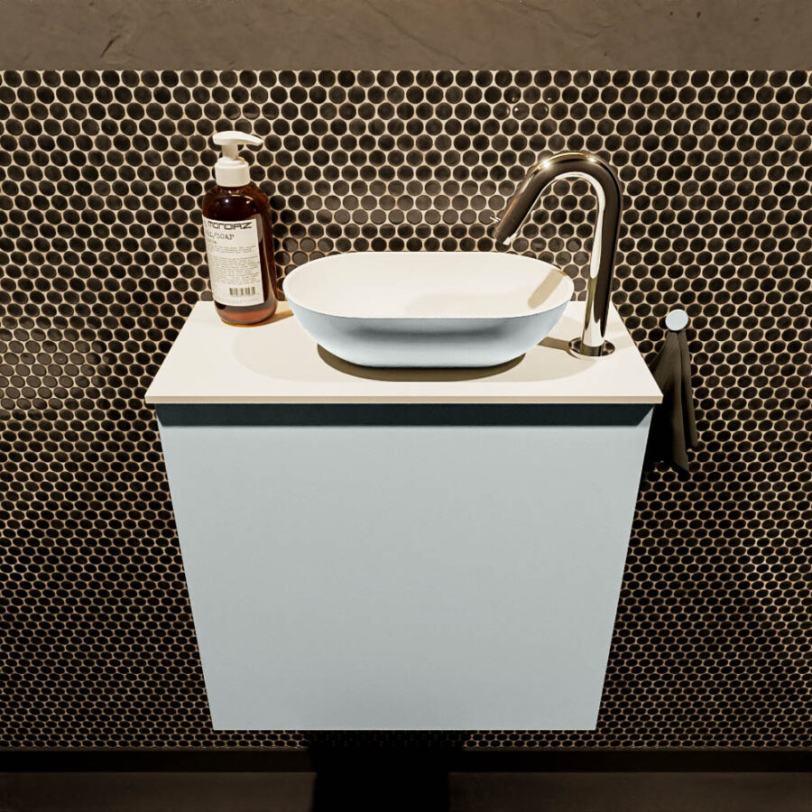 MONDIAZ FOWY toiletmeubel 50cm kleur clay. Waskom positie rechts kleur clay | talc. Met 1 kraangat - Afbeelding 2