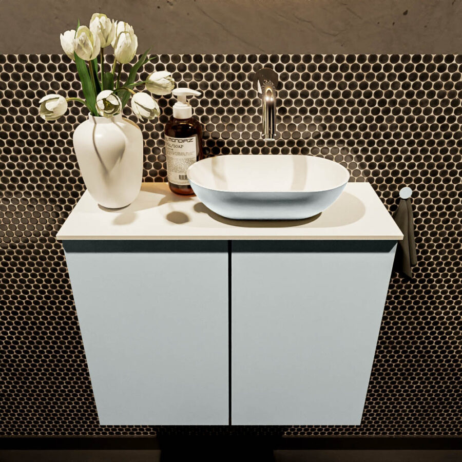 MONDIAZ FOWY toiletmeubel 60cm kleur clay. Waskom positie rechts kleur clay | talc. Zonder kraangat - Afbeelding 2