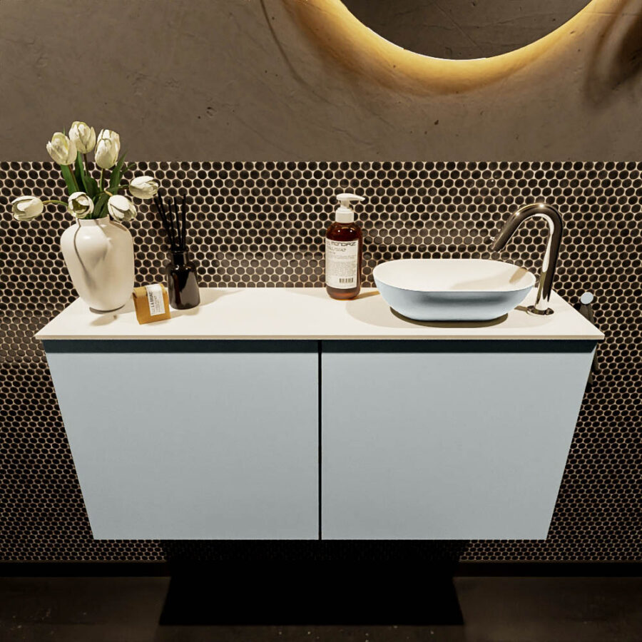 MONDIAZ FOWY toiletmeubel 100cm kleur clay. Waskom positie rechts kleur clay | talc. Met 1 kraangat - Afbeelding 2