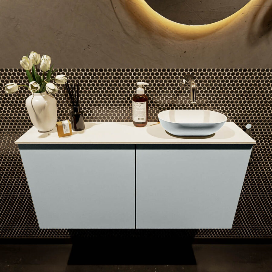 MONDIAZ FOWY toiletmeubel 100cm kleur clay. Waskom positie rechts kleur clay | talc. Zonder kraangat - Afbeelding 2