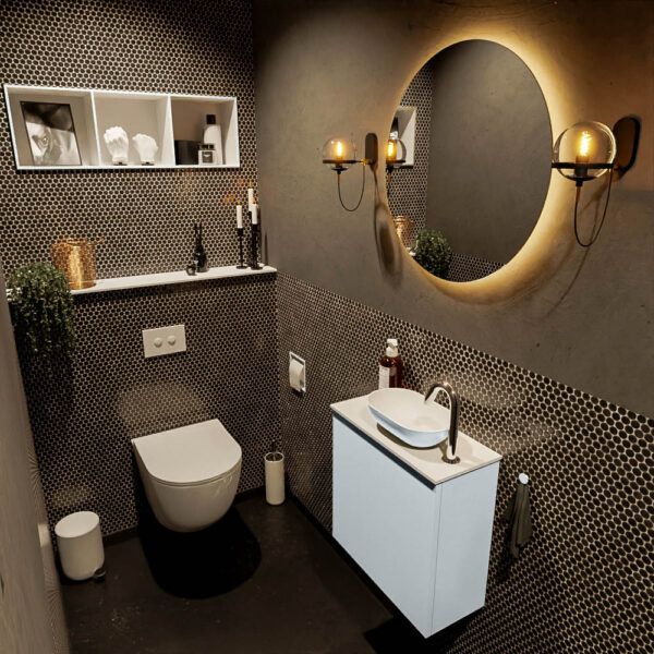 MONDIAZ FOWY toiletmeubel 50cm kleur clay. Waskom positie rechts kleur clay | talc. Met 1 kraangat