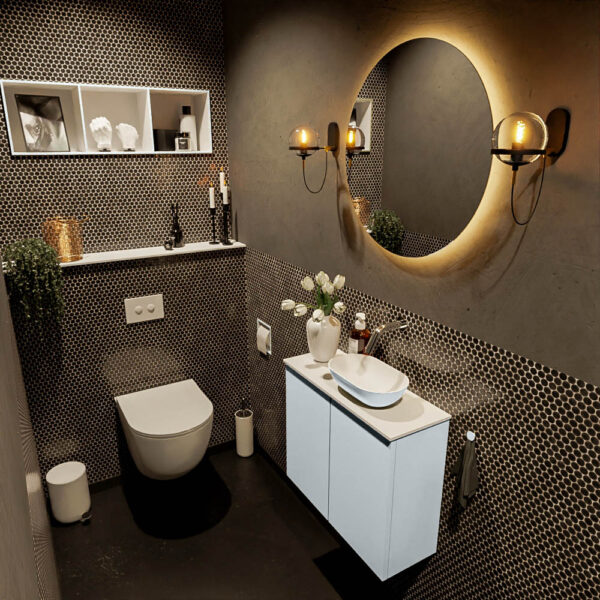 MONDIAZ FOWY toiletmeubel 60cm kleur clay. Waskom positie rechts kleur clay | talc. Zonder kraangat