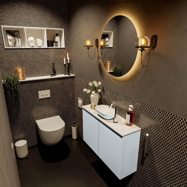 MONDIAZ FOWY toiletmeubel 80cm kleur clay. Waskom positie midden kleur clay | talc. Met 1 kraangat