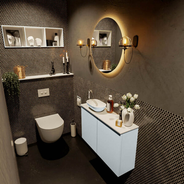 MONDIAZ FOWY toiletmeubel 80cm kleur clay. Waskom positie links kleur clay | talc. Met 1 kraangat