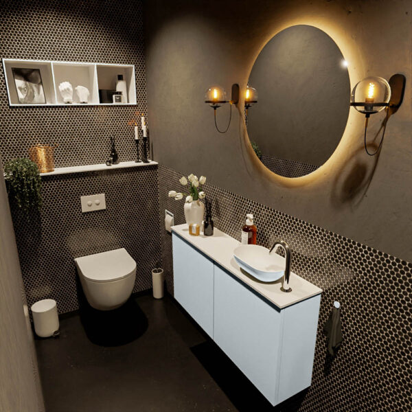 MONDIAZ FOWY toiletmeubel 100cm kleur clay. Waskom positie rechts kleur clay | talc. Met 1 kraangat
