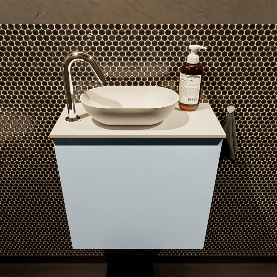 MONDIAZ FOWY toiletmeubel 50cm kleur clay. Waskom positie links kleur talc | talc. Met 1 kraangat - Afbeelding 2