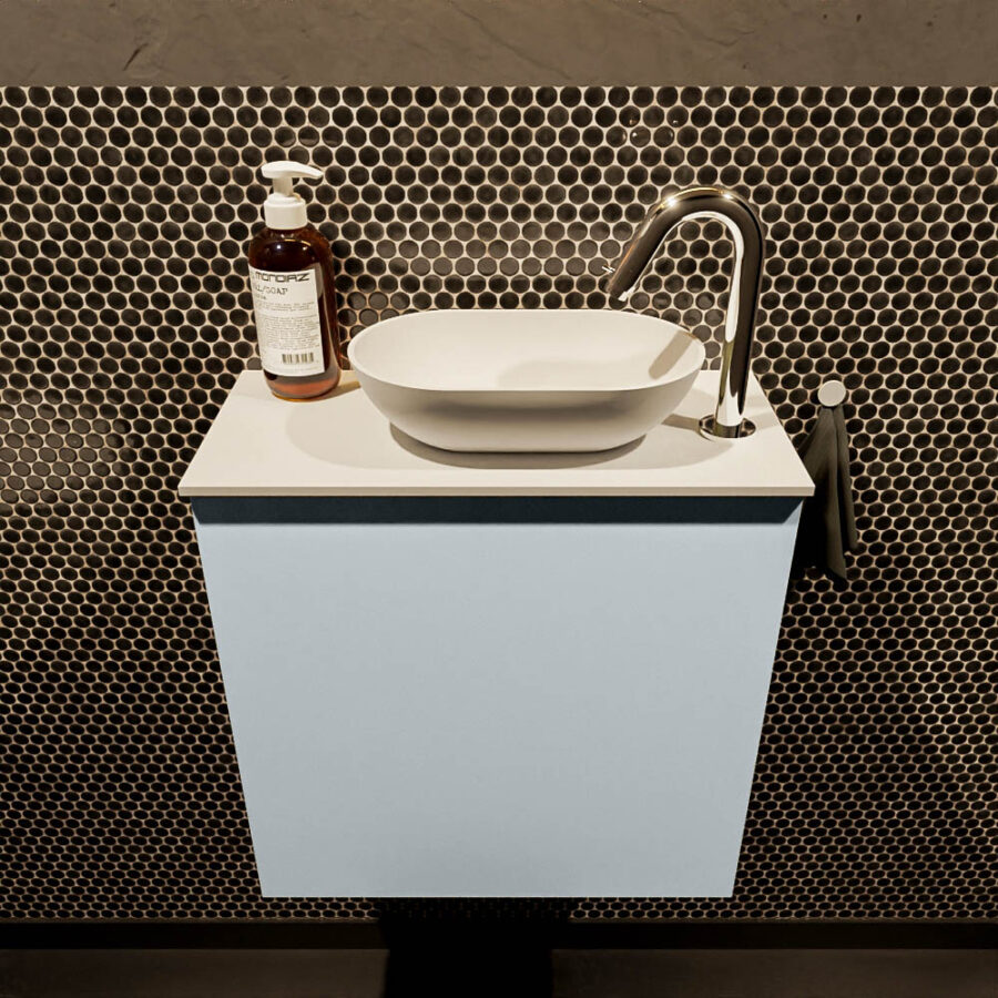 MONDIAZ FOWY toiletmeubel 50cm kleur clay. Waskom positie rechts kleur talc | talc. Met 1 kraangat - Afbeelding 2