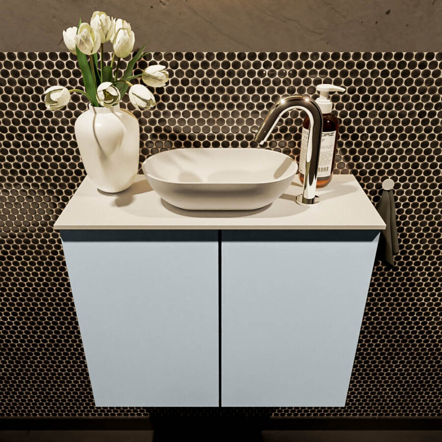 MONDIAZ FOWY toiletmeubel 60cm kleur clay. Waskom positie midden kleur talc | talc. Met 1 kraangat - Afbeelding 2