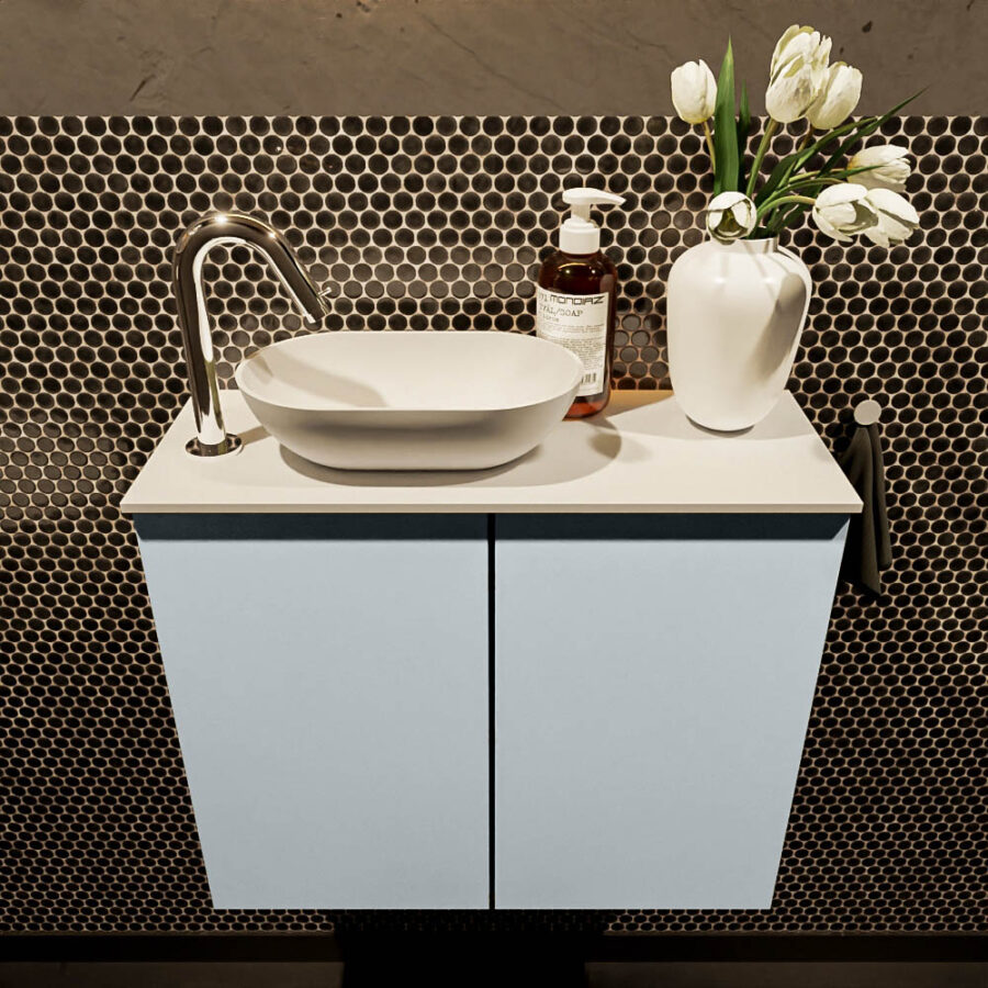 MONDIAZ FOWY toiletmeubel 60cm kleur clay. Waskom positie links kleur talc | talc. Met 1 kraangat - Afbeelding 2
