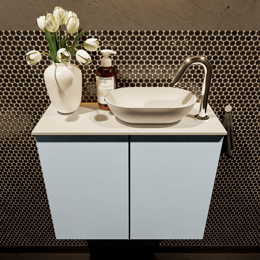 MONDIAZ FOWY toiletmeubel 60cm kleur clay. Waskom positie rechts kleur talc | talc. Met 1 kraangat - Afbeelding 2