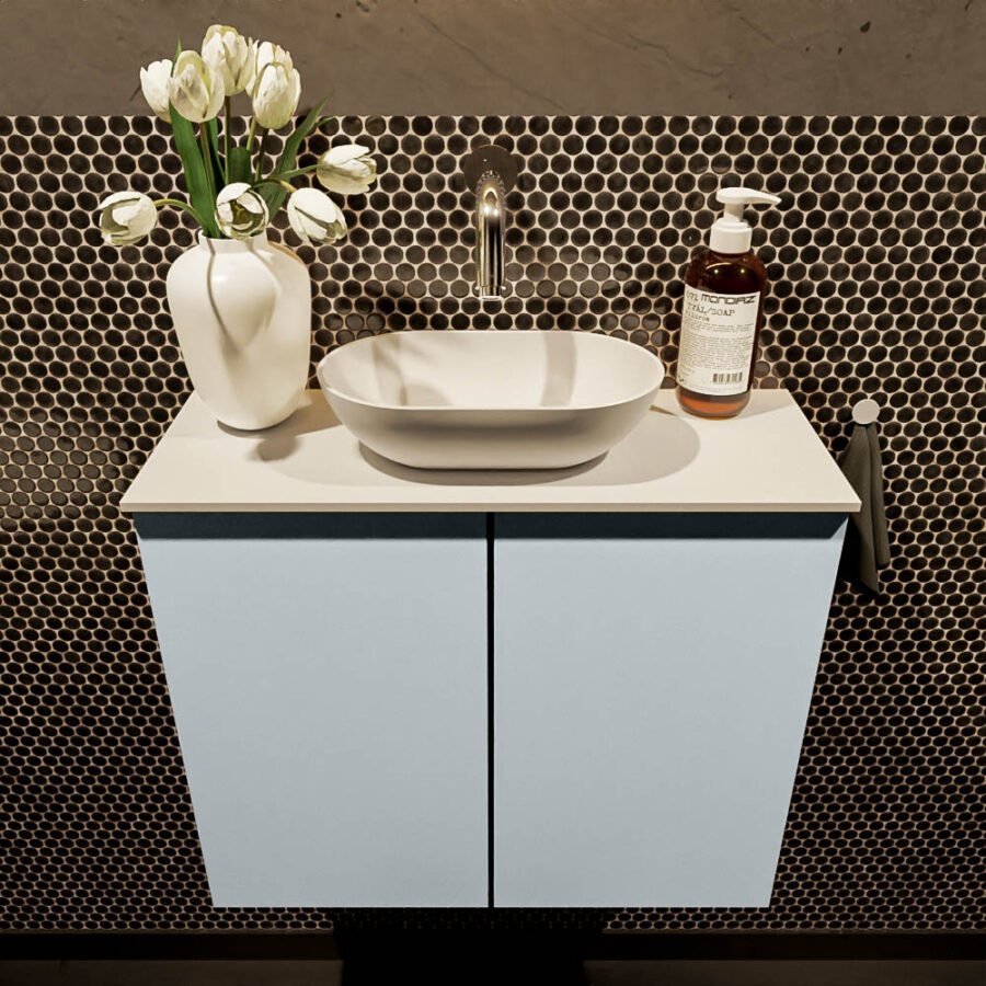 MONDIAZ FOWY toiletmeubel 60cm kleur clay. Waskom positie midden kleur talc | talc. Zonder kraangat - Afbeelding 2