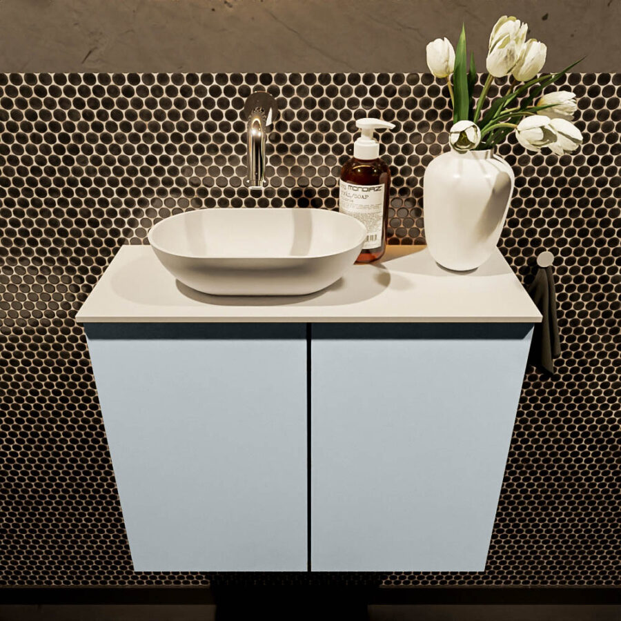 MONDIAZ FOWY toiletmeubel 60cm kleur clay. Waskom positie links kleur talc | talc. Zonder kraangat - Afbeelding 2
