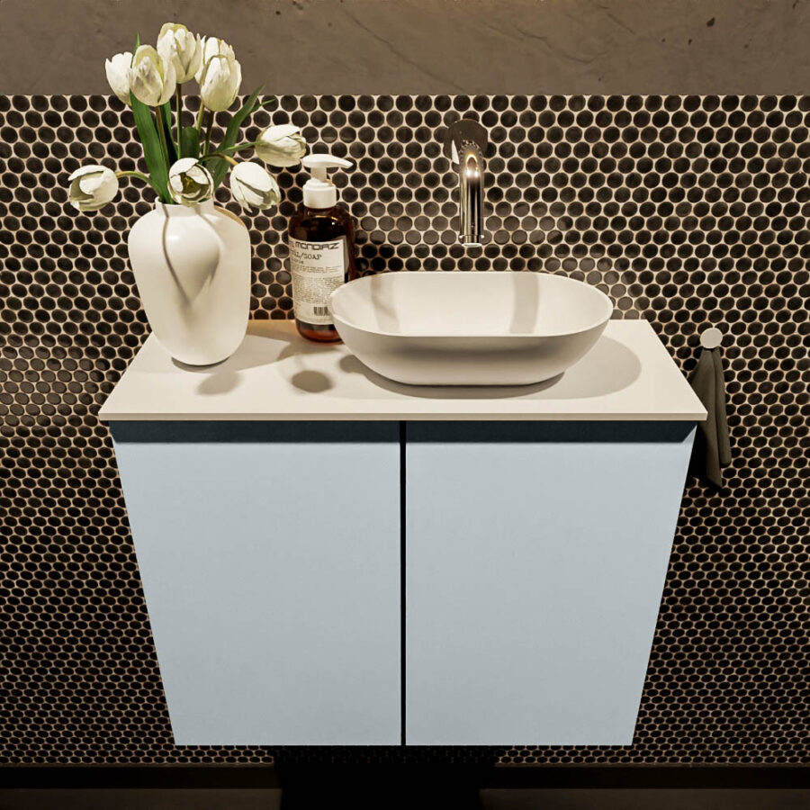 MONDIAZ FOWY toiletmeubel 60cm kleur clay. Waskom positie rechts kleur talc | talc. Zonder kraangat - Afbeelding 2
