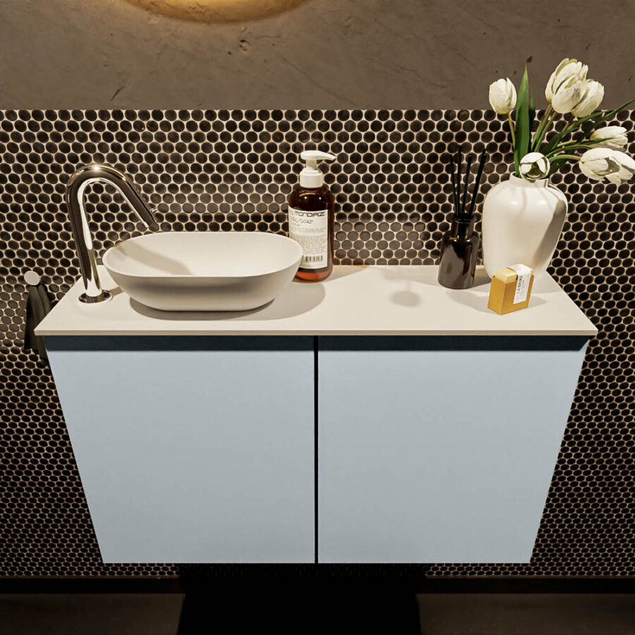 MONDIAZ FOWY toiletmeubel 80cm kleur clay. Waskom positie links kleur talc | talc. Met 1 kraangat - Afbeelding 2
