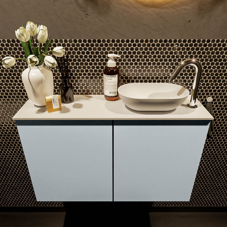 MONDIAZ FOWY toiletmeubel 80cm kleur clay. Waskom positie rechts kleur talc | talc. Met 1 kraangat - Afbeelding 2