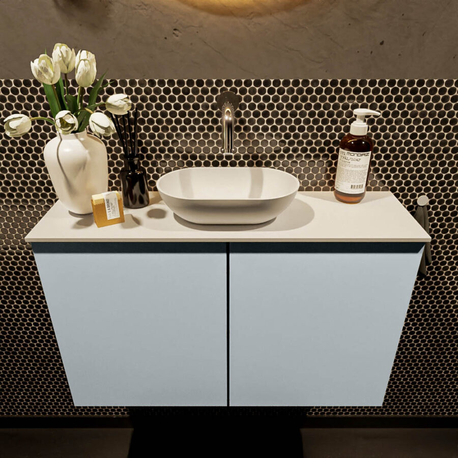 MONDIAZ FOWY toiletmeubel 80cm kleur clay. Waskom positie midden kleur talc | talc. Zonder kraangat - Afbeelding 2