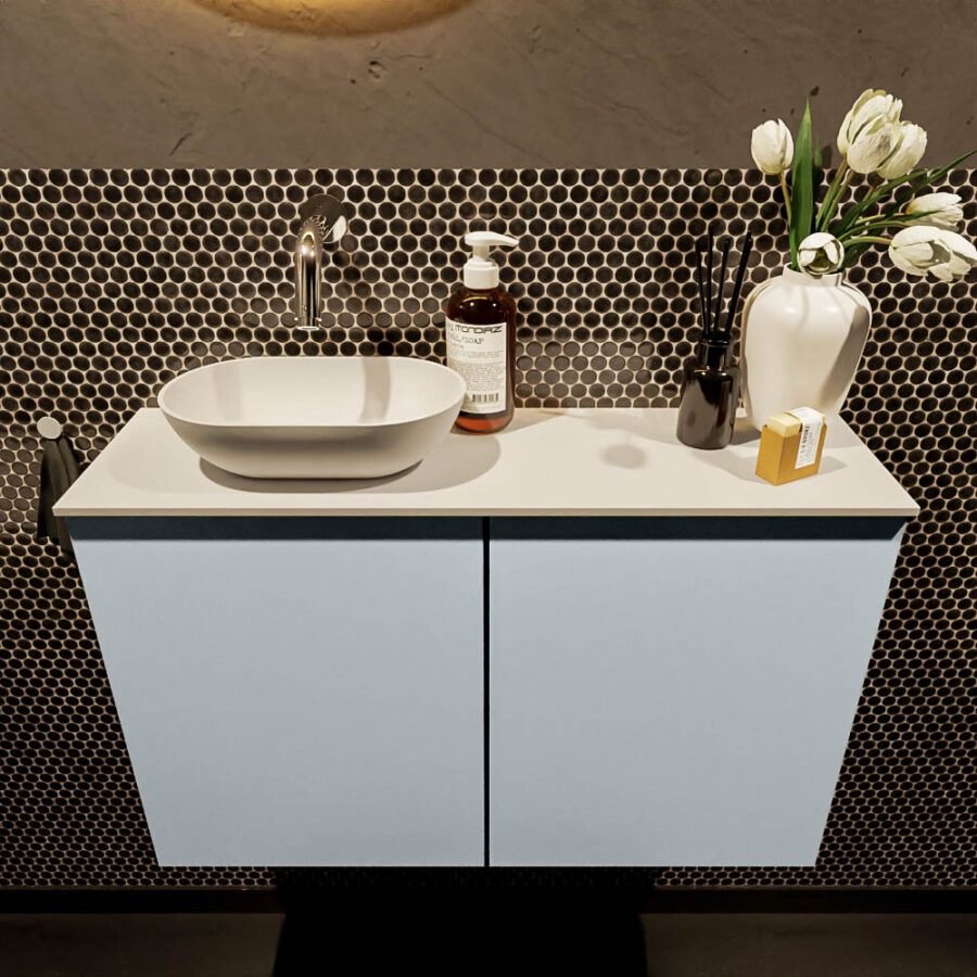 MONDIAZ FOWY toiletmeubel 80cm kleur clay. Waskom positie links kleur talc | talc. Zonder kraangat - Afbeelding 2