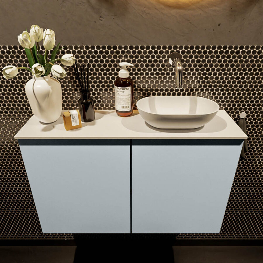 MONDIAZ FOWY toiletmeubel 80cm kleur clay. Waskom positie rechts kleur talc | talc. Zonder kraangat - Afbeelding 2