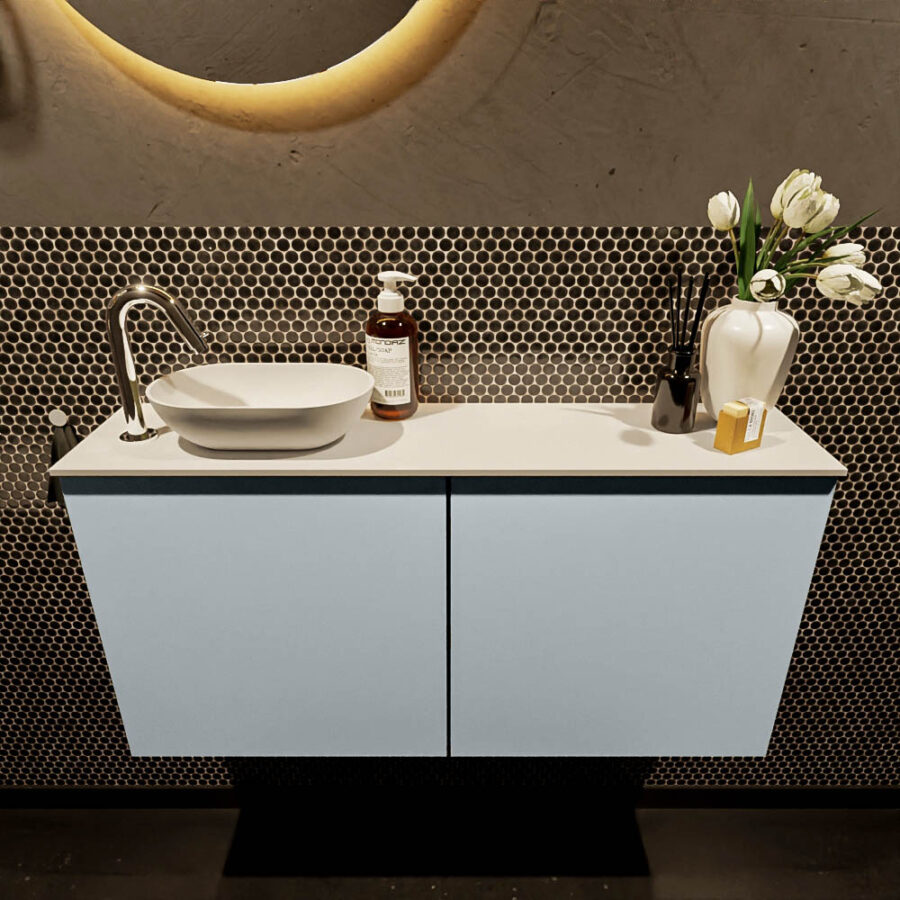 MONDIAZ FOWY toiletmeubel 100cm kleur clay. Waskom positie links kleur talc | talc. Met 1 kraangat - Afbeelding 2