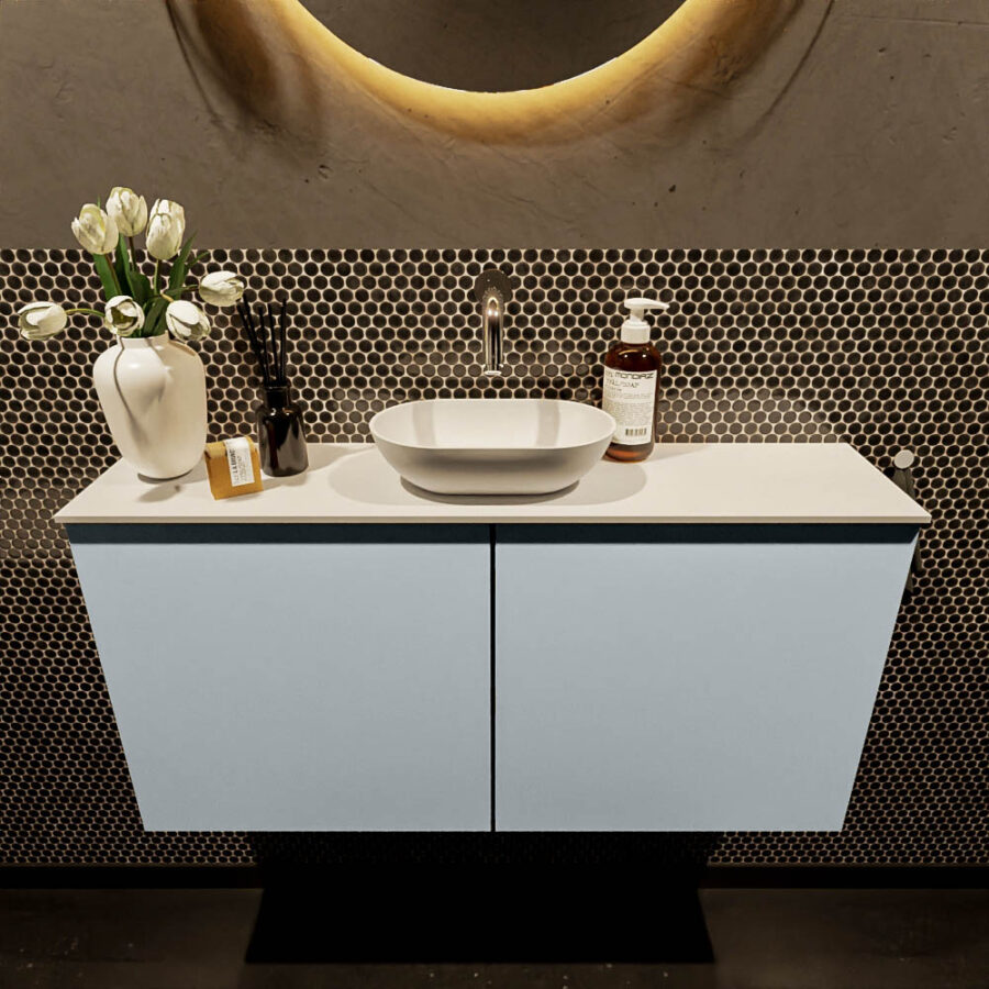 MONDIAZ FOWY toiletmeubel 100cm kleur clay. Waskom positie midden kleur talc | talc. Zonder kraangat - Afbeelding 2