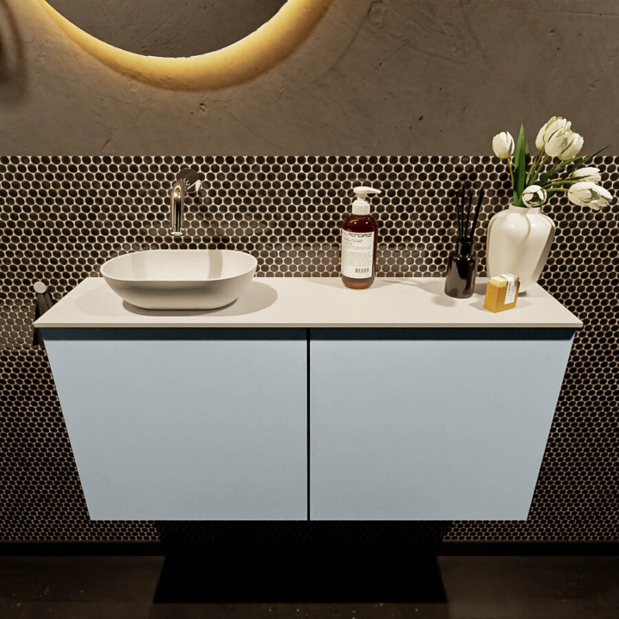 MONDIAZ FOWY toiletmeubel 100cm kleur clay. Waskom positie links kleur talc | talc. Zonder kraangat - Afbeelding 2