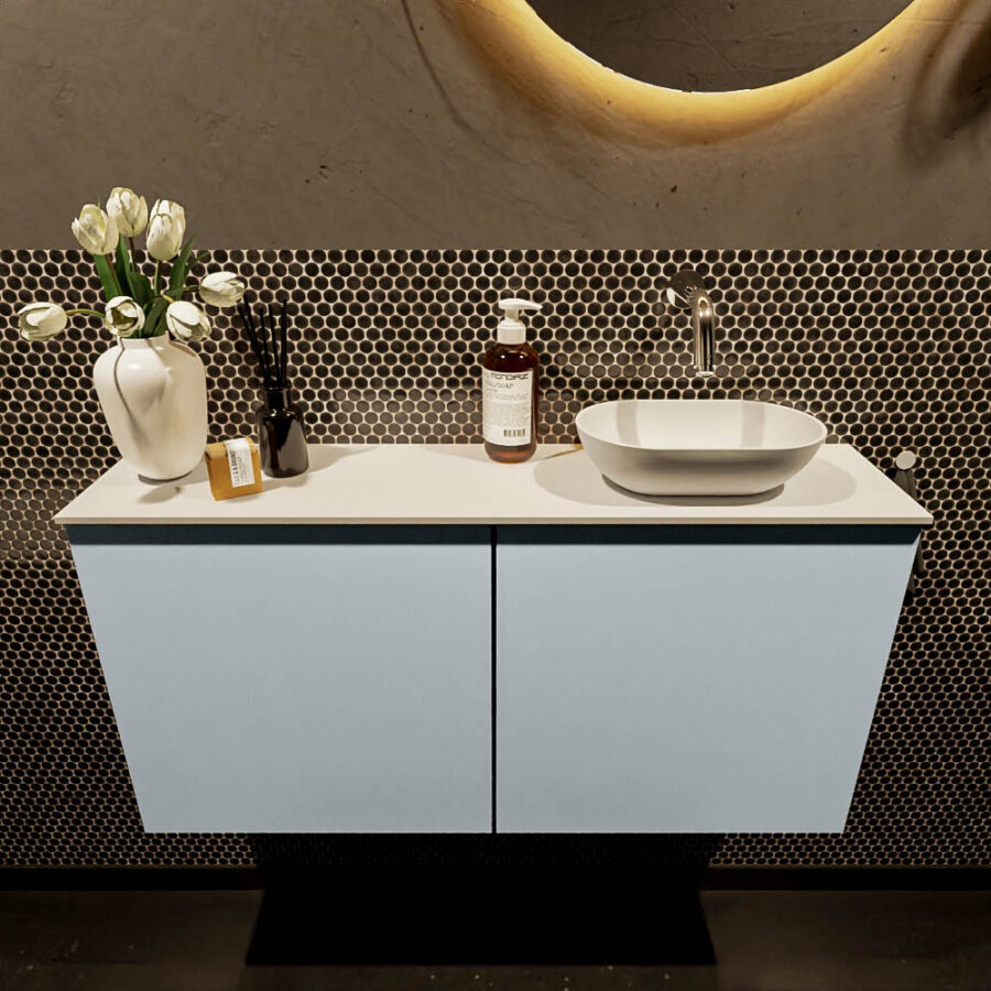 MONDIAZ FOWY toiletmeubel 100cm kleur clay. Waskom positie rechts kleur talc | talc. Zonder kraangat - Afbeelding 2