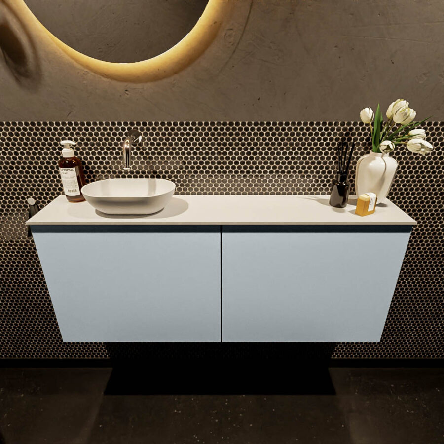 MONDIAZ FOWY toiletmeubel 120cm kleur clay. Waskom positie links kleur talc | talc. Zonder kraangat - Afbeelding 2