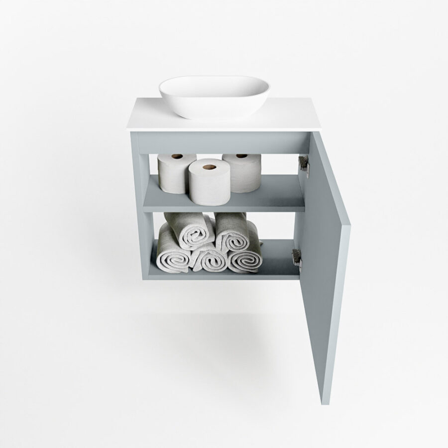 MONDIAZ FOWY toiletmeubel 50cm kleur clay. Waskom positie links kleur talc | talc. Met 1 kraangat - Afbeelding 8